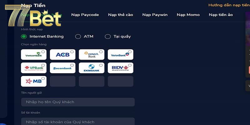 nạp tiền 77bet Các phương thức và quy trình nạp tiền 77bet cho newbie